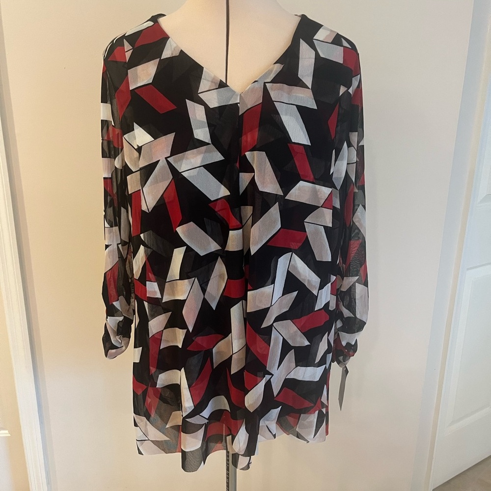 Alfani Black and Red Geometric Blouse